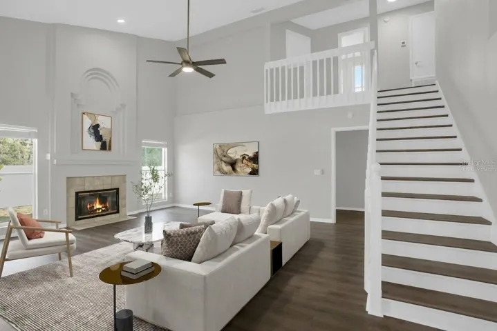 (Virtually staged) Living Room with fireplace