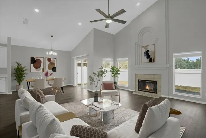 (Virtually staged) Living Room with fireplace