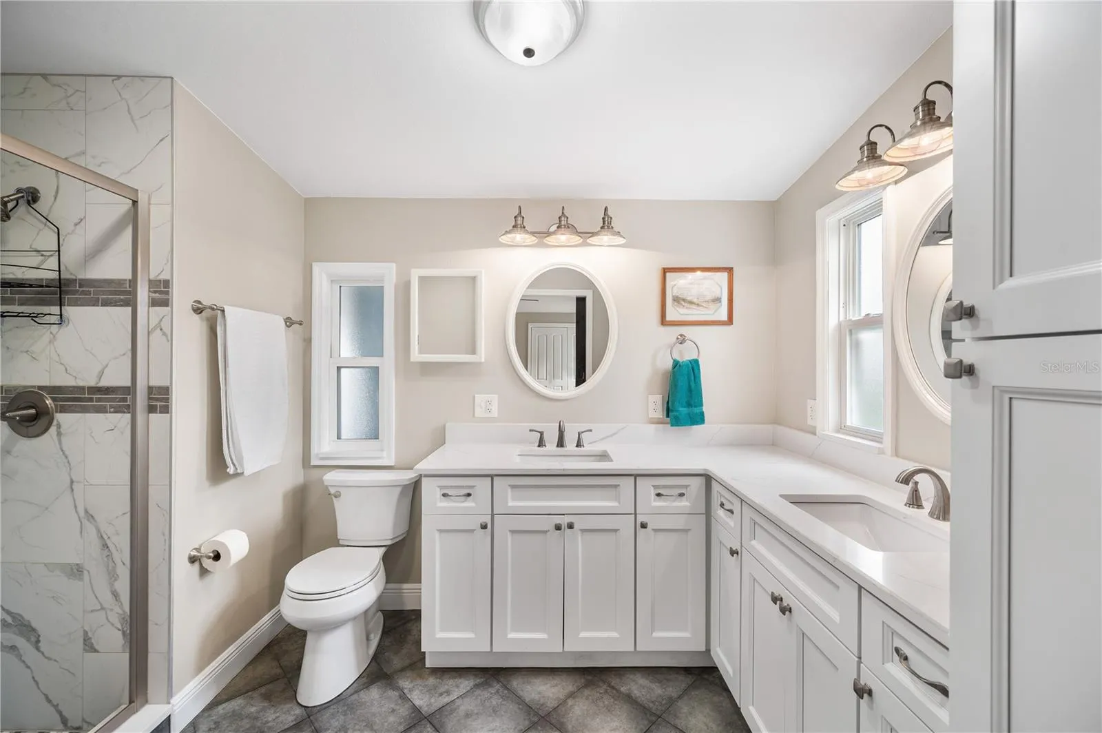 Primary bathroom with dual sinks