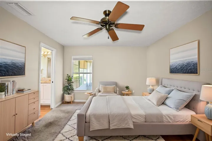 Virtually staged primary Bedroom with ensuite bathroom