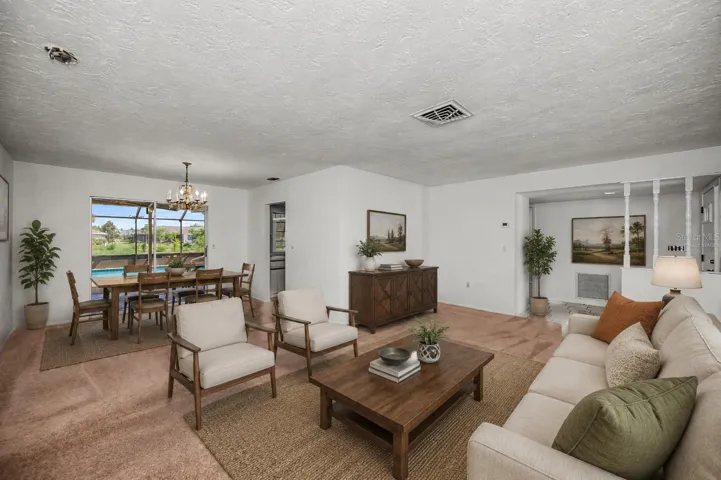 Virtually staged Living room and dining room