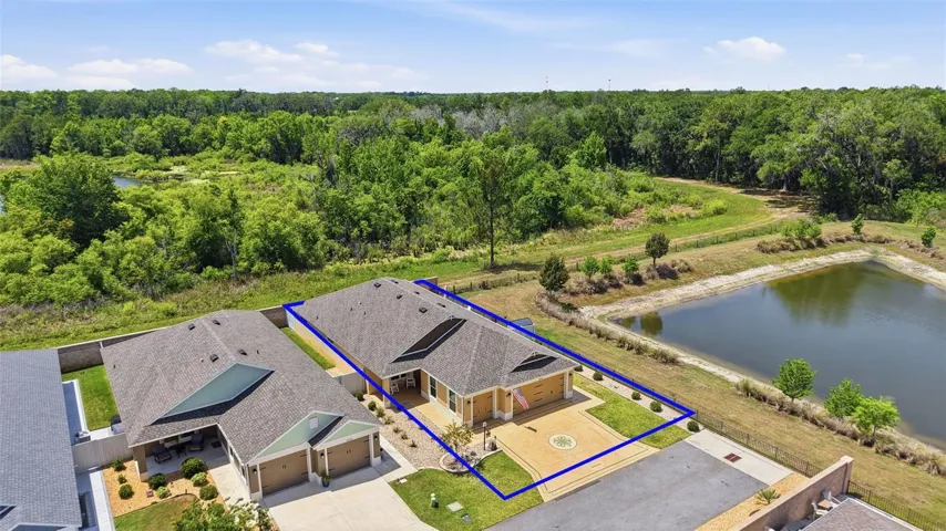 Aerial Front Elevation with Property Lines and WATER and PRESERVE VIEWS!