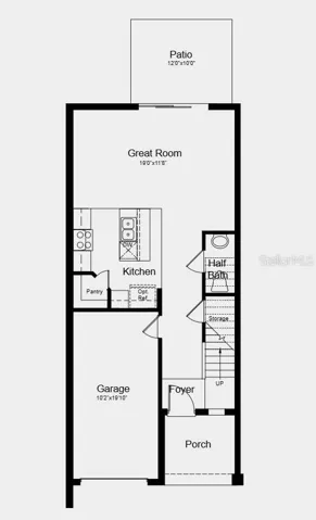 First Floor Plan - Additional Highlights Include: GE refrigerator, washer and dryer, extended tile floor on the main level, and window blind throughout the whole house
