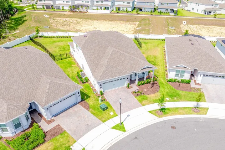 Aerial view of the front of the home.