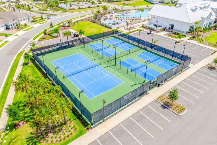 Aerial view of the tennis courts.
