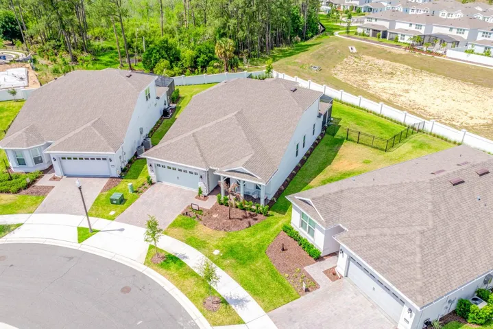 Aerial view of the front of the home.