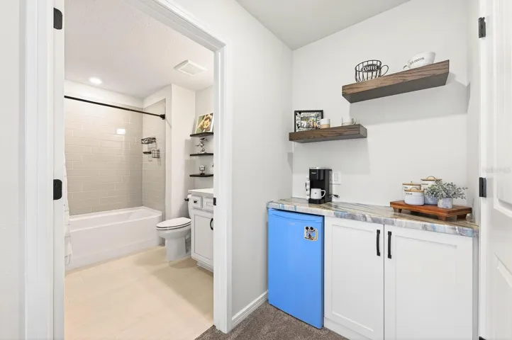 A custom coffee bar in the Loft area.