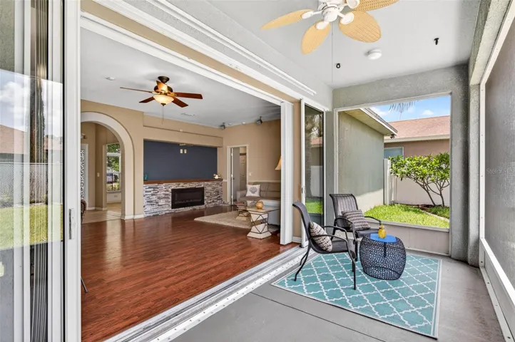 Sliding glass doors pocket open fully to lanai