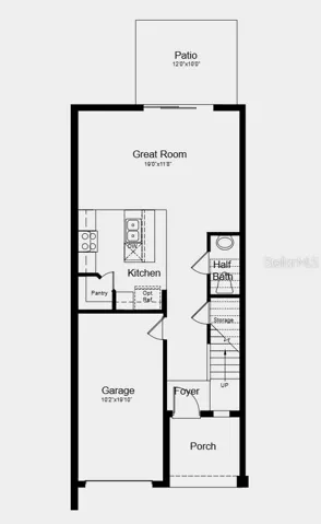 First Floor Plan - Additional Highlights Include: GE refrigerator, washer and dryer, extended tile flooring on the main level, and window blinds throughout the whole house
