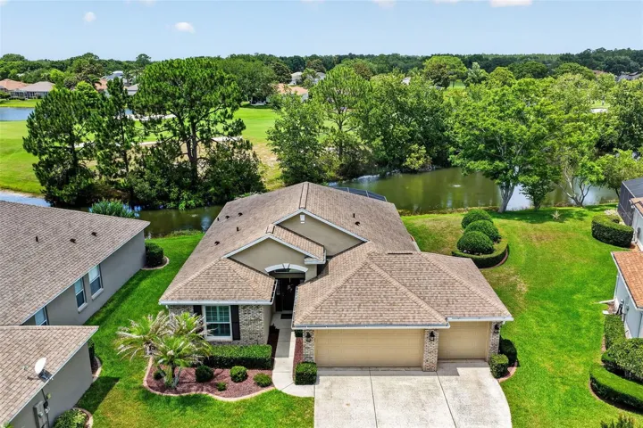 Panoramic views of water and golf.