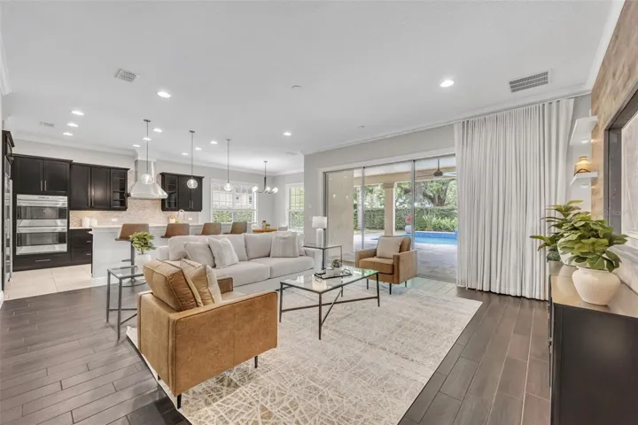 Living room with tile floors