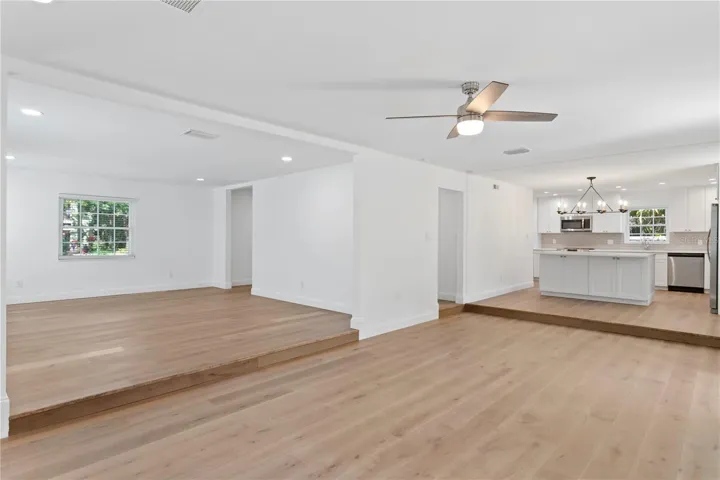 Living Room, Great Room and Kitchen