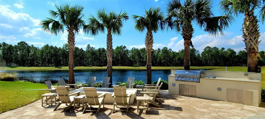 Firepit overlooking water and conservation.