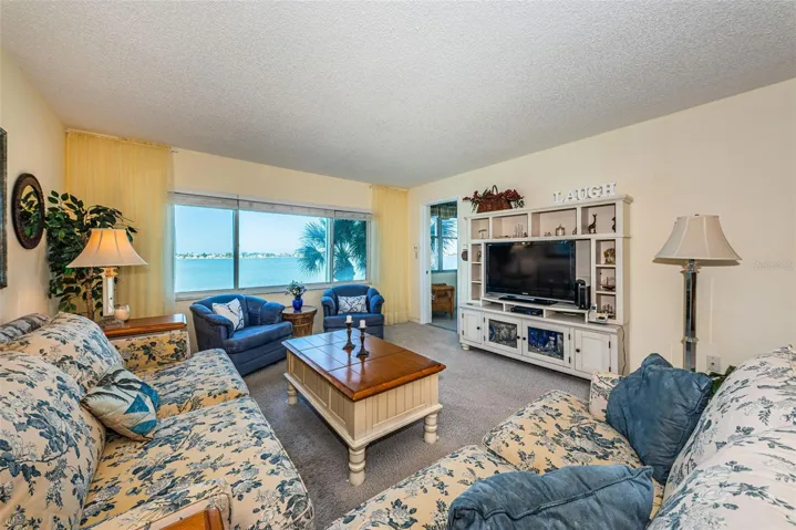 Living room with wide open water views
