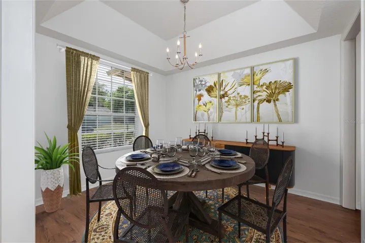 Beautiful tray ceiling in the dining room.