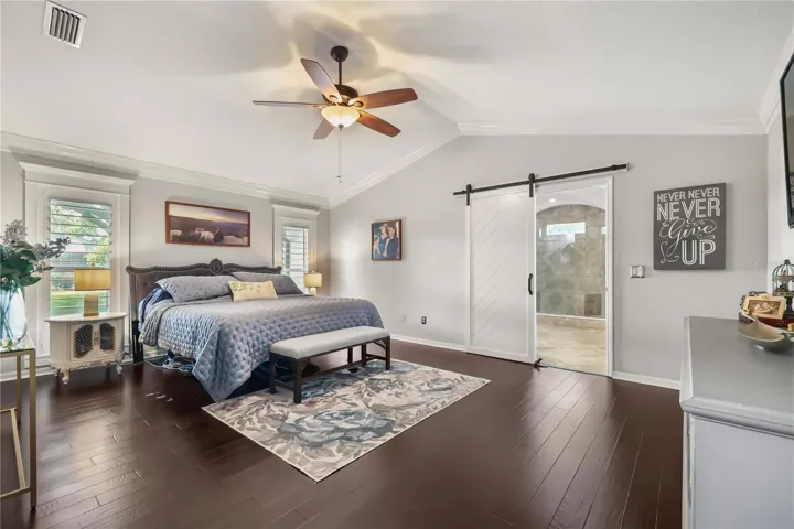 PRIMARY BEDROOM, BARN DOORS,
