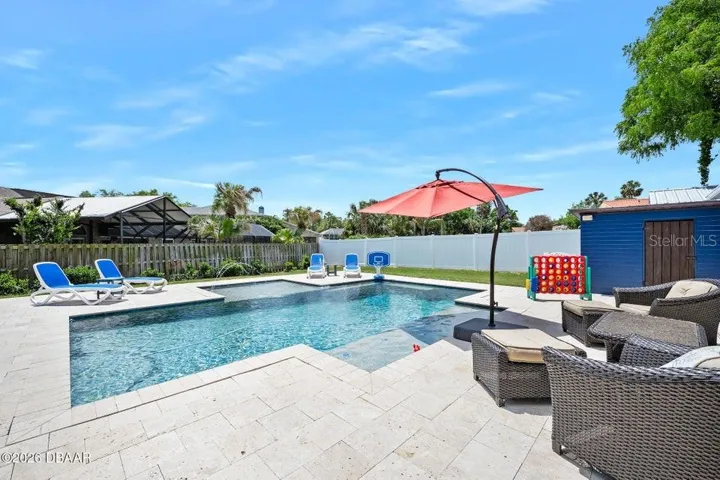 Saltwater Pool with Travertine Pool Deck