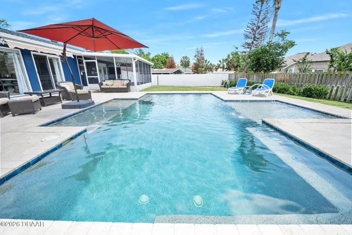 Saltwater Pool with Travertine Pool Deck