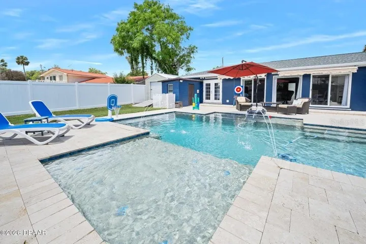 Saltwater Pool with Tanning Ledge, Deck Jets and Umbrella Holder