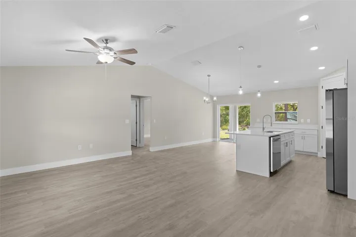 Viewing the open entertaining area from front entry