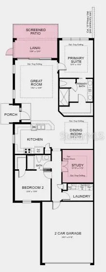 Floor Plan~ Additional Highlights Include: tray ceilings, extended screened patio, crown molding, and pre-plumb for laundry sink.