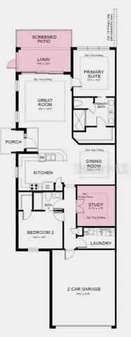 Floor Plan~ Additional Highlights Include: tray ceilings, extended screened patio, crown molding, and pre-plumb for laundry sink.