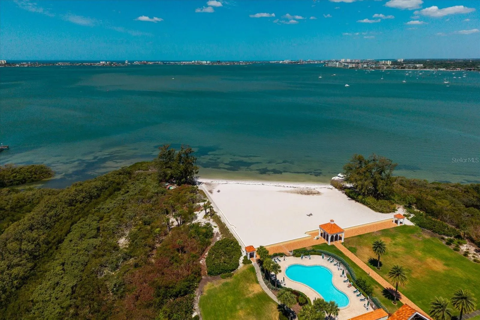Aerial of private beach & pool