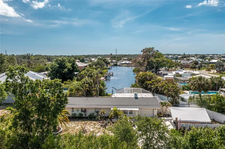 Aerial view down canal.