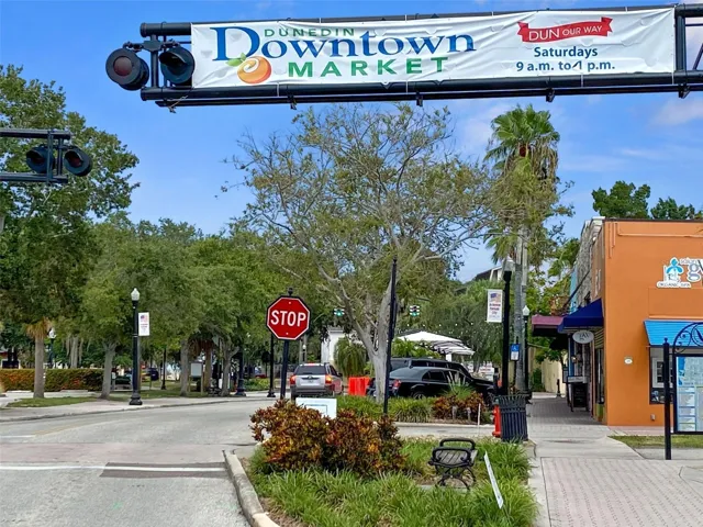Downtown Dunedin with Shops, Breweries and Restaurants. Pinellas Trail goes through the middle of downtown.