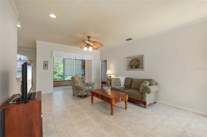 Living Room, tiled floors, crown molding