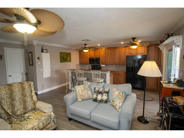 view from living room to kitchen