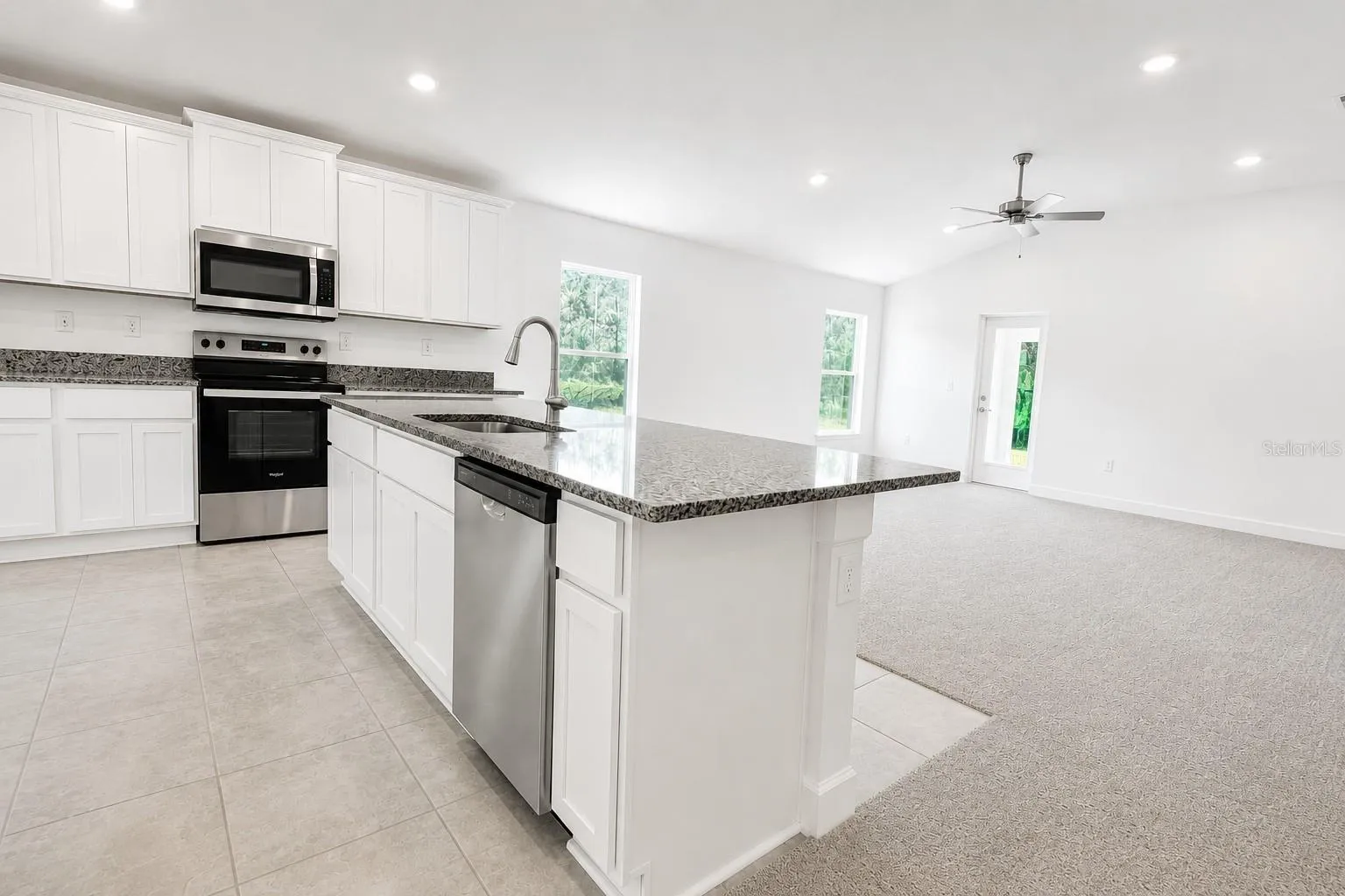 Kitchen Island and Open Living Area