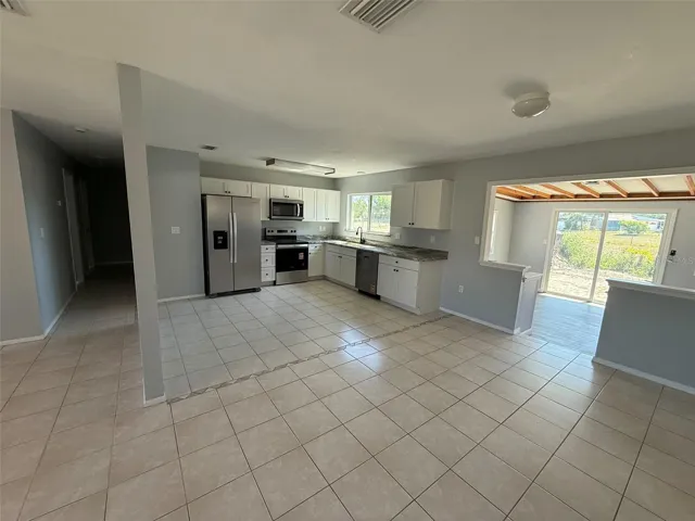 View of kitchen from dining area