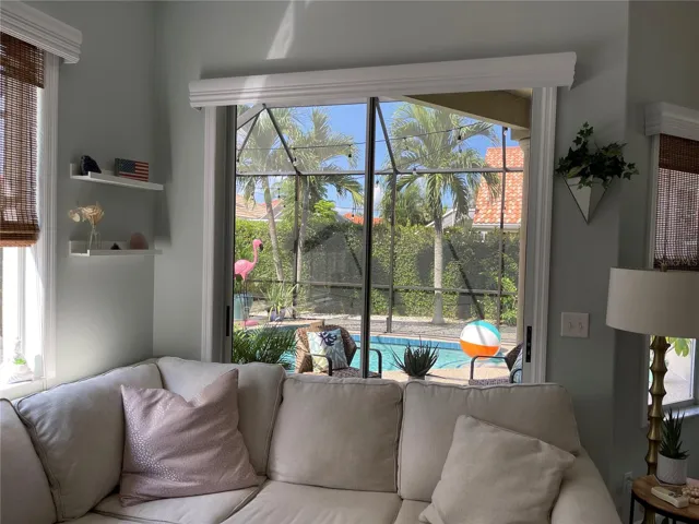 Picture perfect of the swimming pool from the living room.