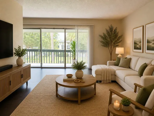 Virtually Staged. Living room view with tons of natural light.