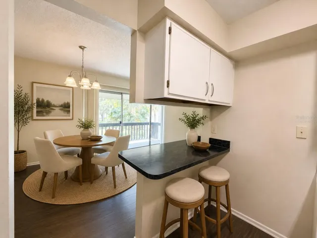 Virtually Staged. Kitchen bar top. Great for entertaining.