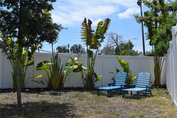 The back yard is very bright and inviting, not too large!