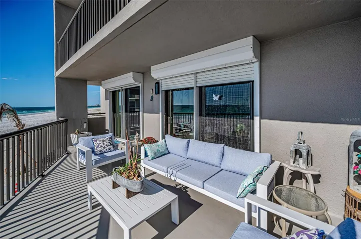 Gulf front Balcony off the Primary Bedroom and Kitchen/Dining area