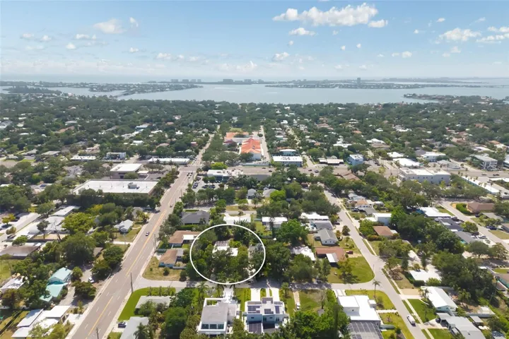 Ariel view with Sarasota Bay a short bike or drive away!