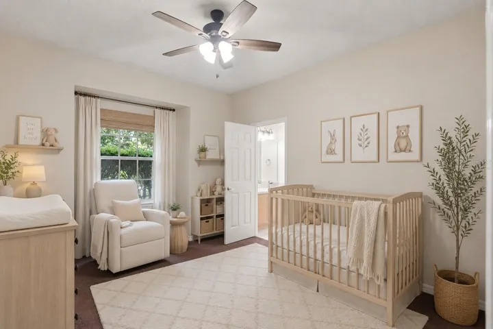 Virtually Staged with alternative furniture and decor to look like a nursery