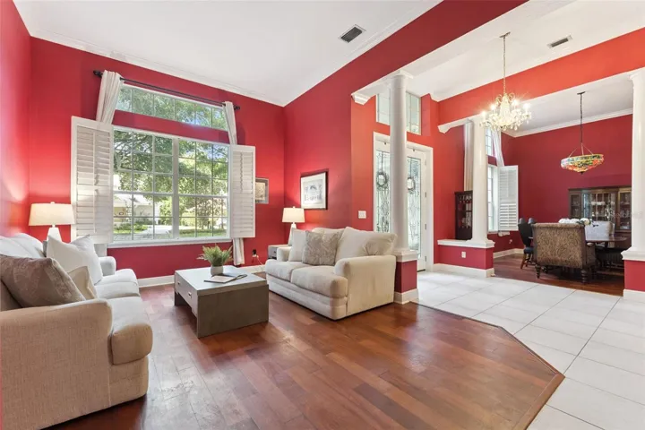 Open entry with split living and dining areas