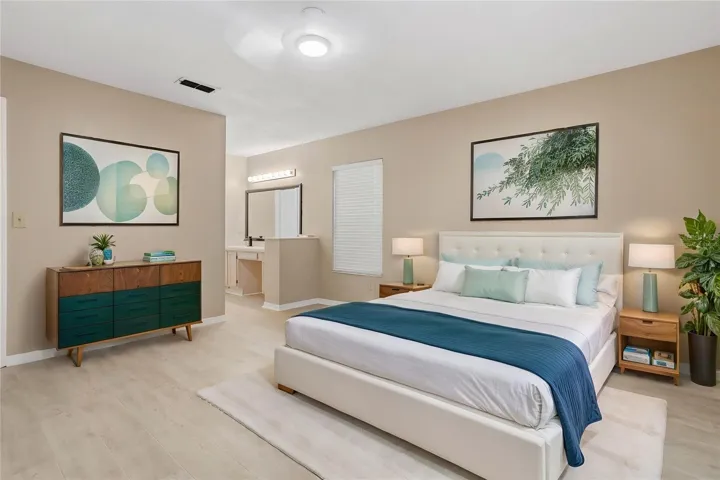Virtually staged primary bedroom