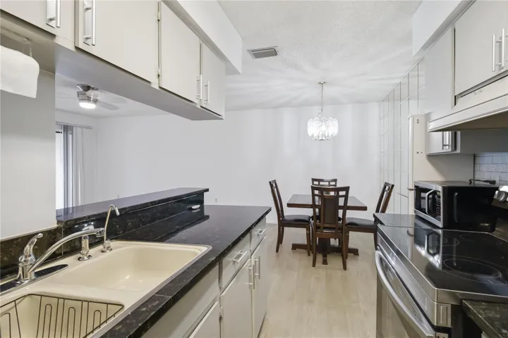 Galley kitchen with pass through counter