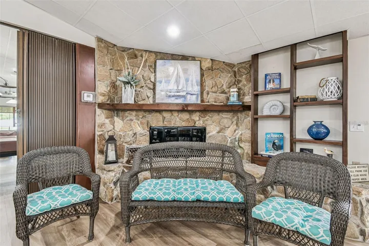 Clubhouse lounge with fireplace seating