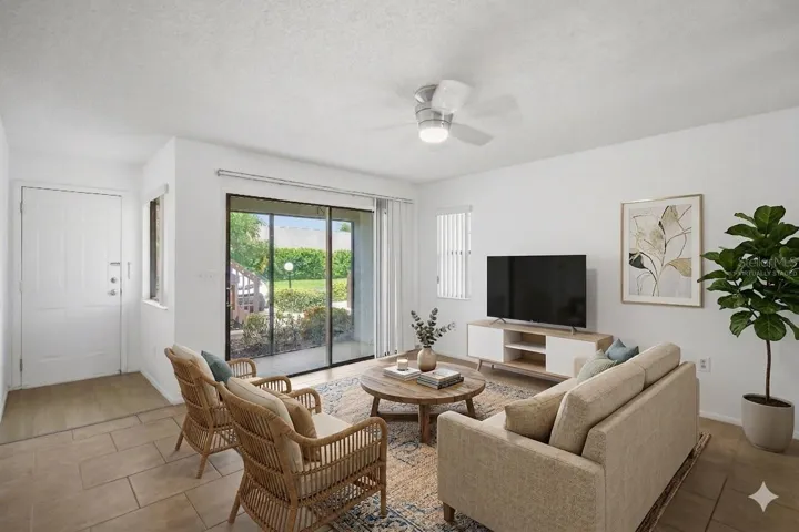 Virtually staged living room with natural light