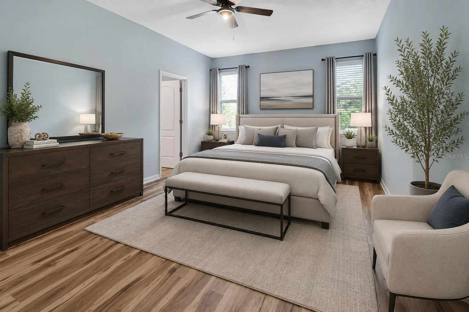 Staged primary bedroom