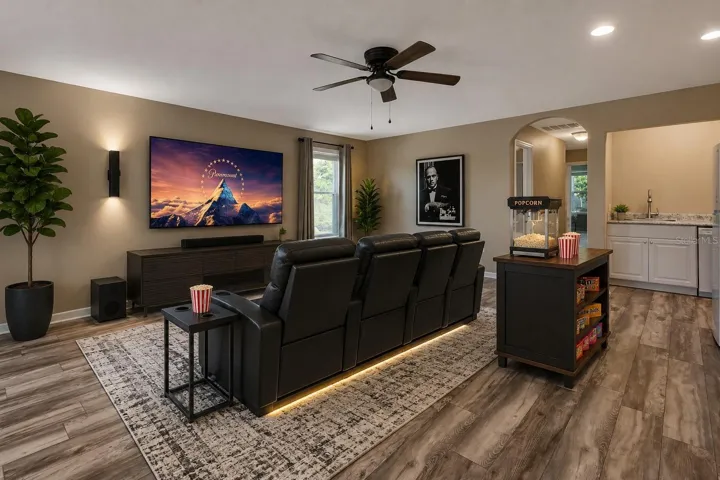Staged home theater in bonus room