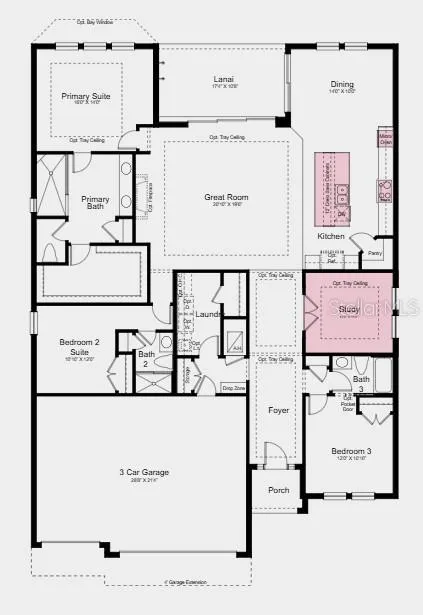 Floor Plan~ Additional Highlights Include: tray ceiling package, cabinets in the center island, 8' interior doors, appliance cafe gas 6 burner stainless steel range top, pendant light in the kitchen, outdoor kitchen rough-in, and garage floor seal with flakes and clear coat.