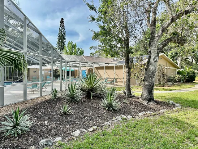 Mature landscaping.