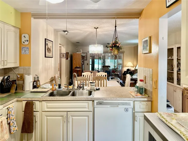 Open kitchen through to dining area.